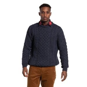 RUE ST-PATRICK • Worsted Wool Crewneck Sweater In Midnight Blue fisherman cable